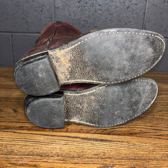 Men’s Vintage Brown Leather Cowboy Boots | Wide Fit 10.5E Classic Western Style
